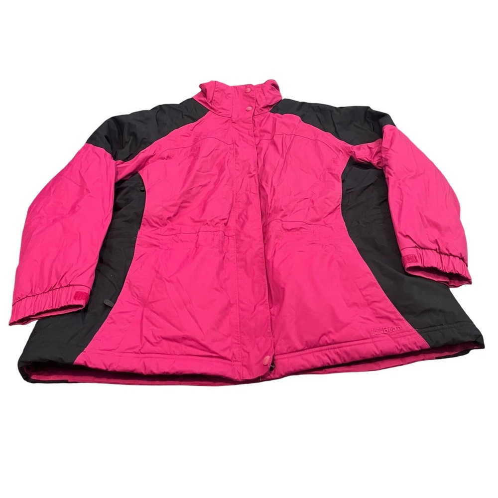 LL Bean Winter Jacket Womens 2XL Pink Black Primaloft Insulated Parka Coat